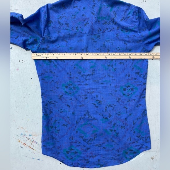 Men's Ely Cattleman Western Shirt Blue Art 15 1/2 Ranch Cotton Cowboy Rodeo Work - Picture 8 of 12